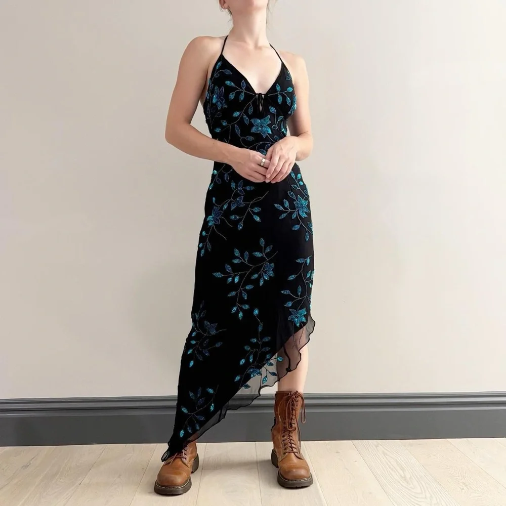 Y2k glam RARE Cache beaded asymmetrical formal dress - Picture 6 of 6
